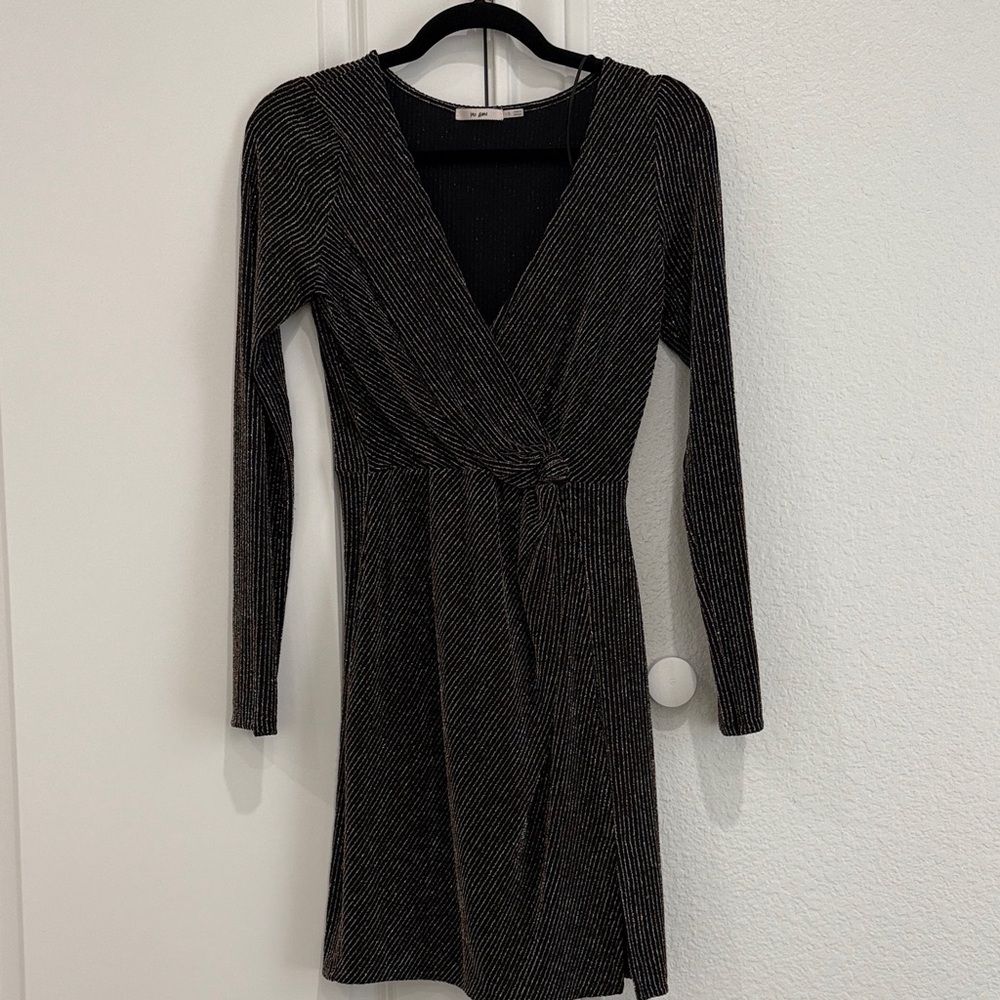 Francesca's Black and Silver Long Sleeve Dress